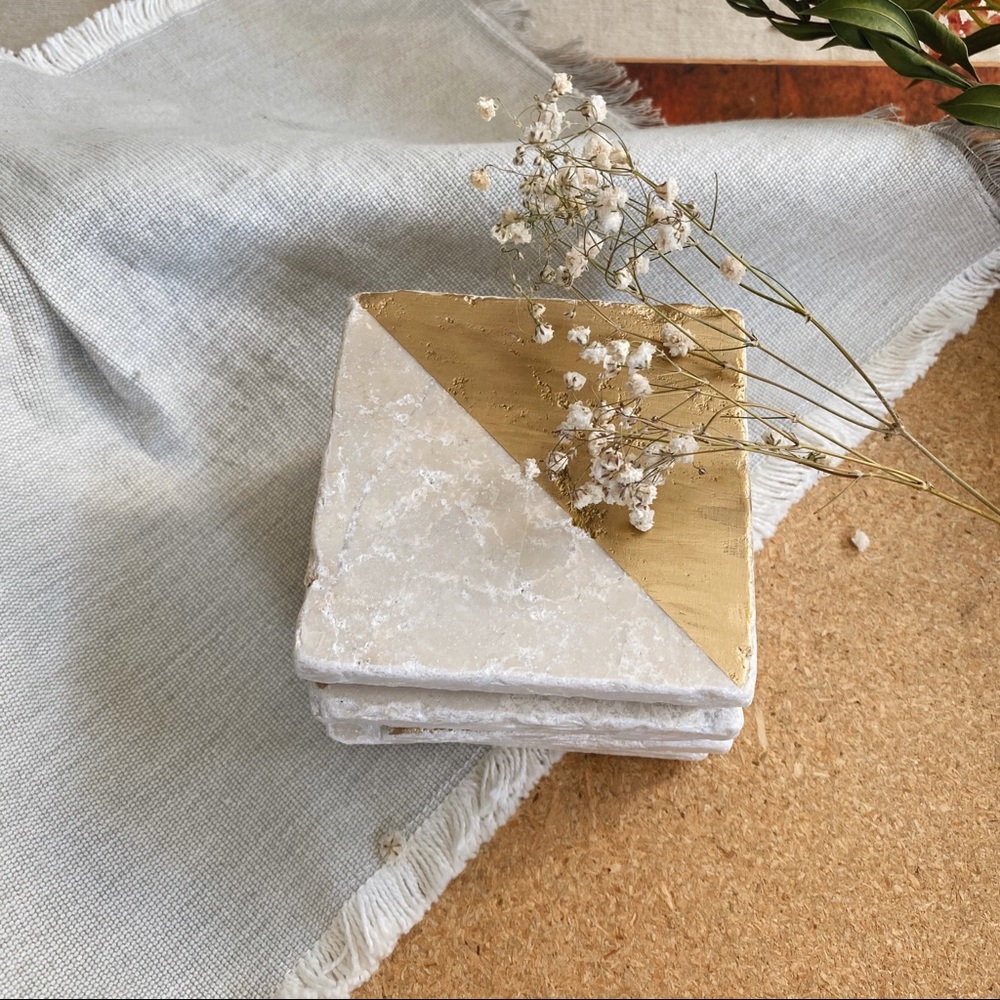 Handcrafted Tile Gold Painted Coasters - Set of 5